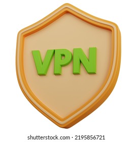 3d rendering yellow shield with writing vpn isolated