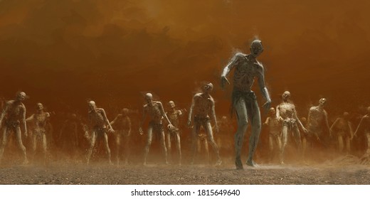 3d Rendering Of A Zombie Horde.