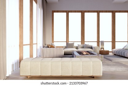 3d rendering,3d illustration, Interior Scene and Frame mockup,White leather-covered daybed corner sofa, terrazzo center table.
