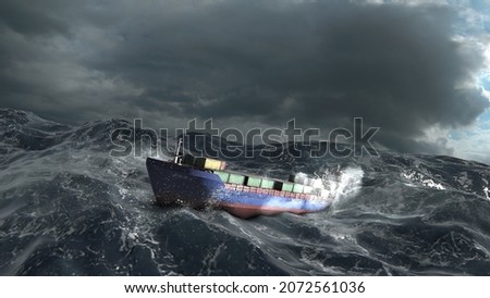 3d rendering,Cargo Ship with containers in stormy ocean,aerial top down view
Sailing cargo ship swinging on stormy sea waves, Rough ocean high altitude 
