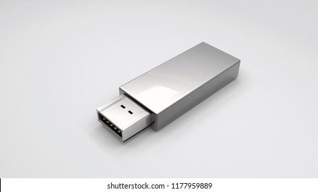 3D Rendering,Close up Glossy Thumb Drive mock up with empty space, isolated white background