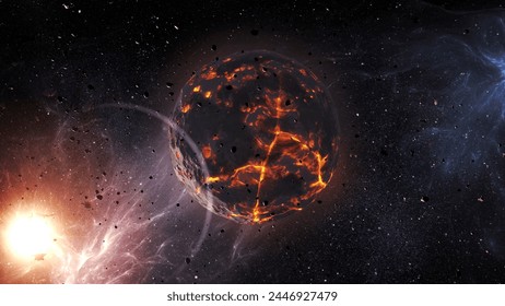 3d rendering-Dying Planet in deep space 
Cinematic view of dead planet,4K. 2024
