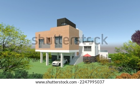 
3d rendering-modern house. Modern house in the forest. Architecural illustration of a modern house.