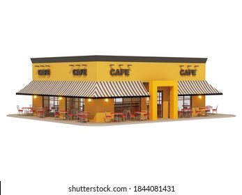 3D Renderings Of Cafe Exterior Isolated On White Background