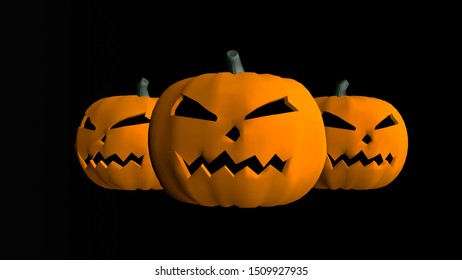 3D Rendering,Three halloween pumpkins head mock up isolated on black background