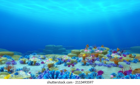 3d Rendering,Underwater Landscape,Coral Reef In The Ocean.