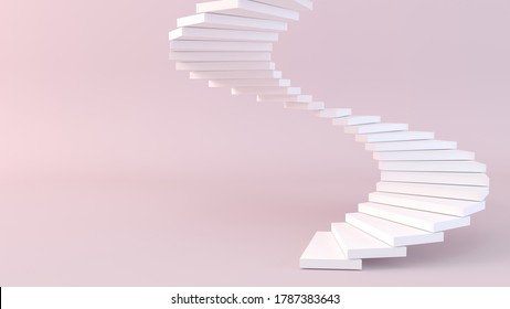 3d rendering White spiral staircase against light pink backdrop
