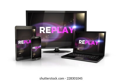 3d Replay Screen On Computer Devices, Isolated White Background, 3d Image