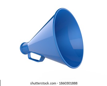 3D Retro Bullhorn. Retro Megaphone In A Blue Color Isolated On White Background.