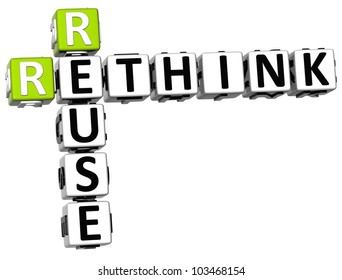 3D Reuse Rethink Crossword On White Background