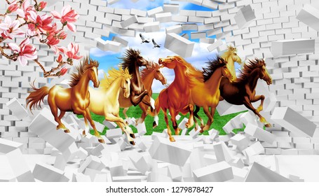 3D Riding Horse Wall Back 
Ground