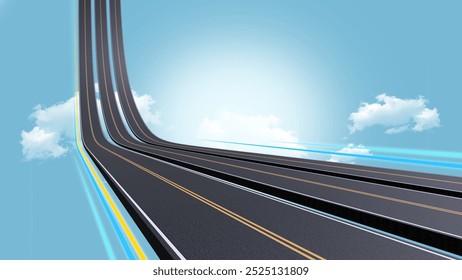 3D road and sky 3d floating road for image manipulation design. sunny sky highway concept speed tour and transport.