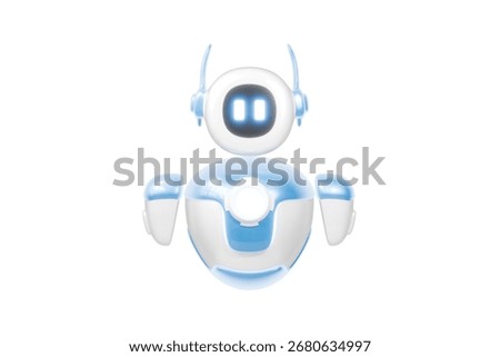 3d robot assistant icon. artificial intelligence concept. Minimal cartoon blue white chatbot service bot mascot for app UI and customer support isolated on white background. 3d render.