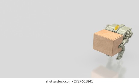 3D robot lifting a large box on clean background, representing automation, artificial intelligence, logistics, warehouse technology, industrial robotics, and future workforce efficiency.