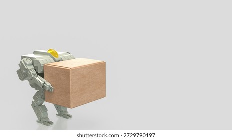 3D robot lifting a large box on clean background, representing automation, artificial intelligence, logistics, warehouse technology, industrial robotics, and future workforce efficiency.