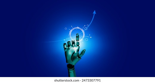 3D robotic hand touch technology digital element on blue , technology concept