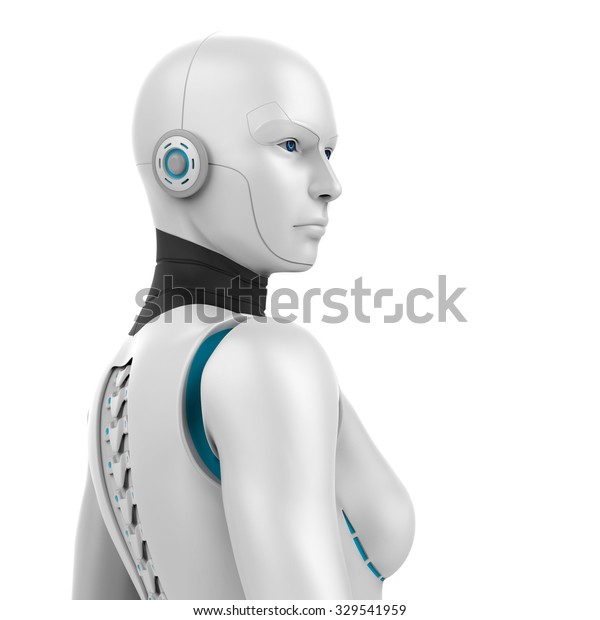 3d robotic woman - back view