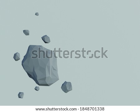 3D rock collapse. Grey stone bolder falling.