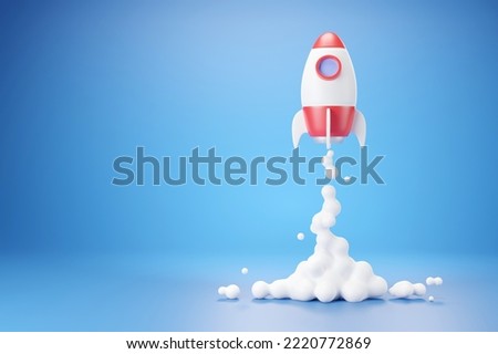 3d Rocket launch on blue background with copy space text advertise, Business startup concept, 3d rendering 