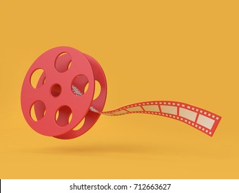 3d roll cinema  movie roll film cartoon style 3d render movie cinema entertainment concept