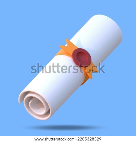 3d rolled paper document color icon. Three dimensional render illustration.