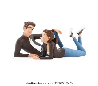 3d romantic couple lying on the floor, illustration isolated on white background