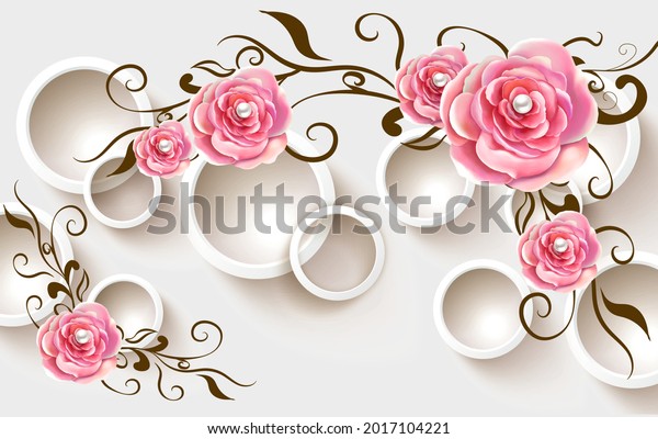 3D Rose Flower Round Rings Wallpaper For Wall