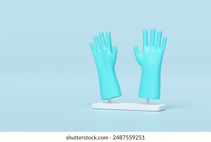 3d rubber gloves cleaning isolated on blue background. cleaning equipment, 3d illustration render - Powered by Shutterstock