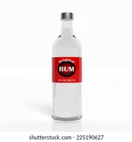 3D Rum Transparent Glass Bottle Isolated On White