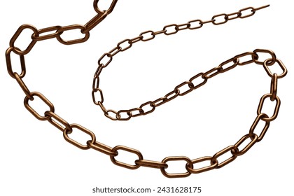 3d rusty copper old chain on white background