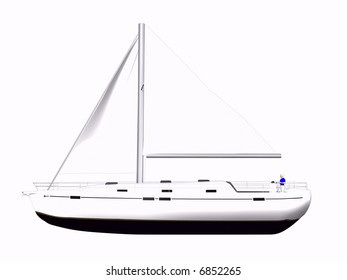 3D Sailboat Side View On Isolated White Background