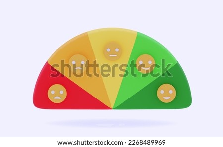 3D Satisfaction Scale Stress level reduced Emotional overload, burnout, increased productivity, tiring, boring, positive, frustration Credit score or rating concept 3D rendering illustration