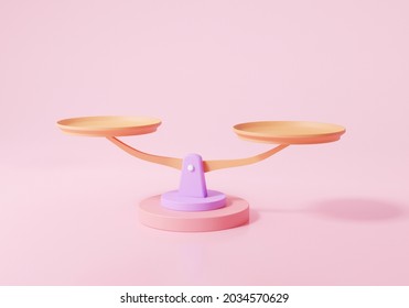 Icono de escalas 3D. caricatura de peso comparativo de estilo mínimo, Libra, de fondo rosado. 3.ª ilustración
