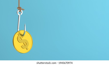 3D Scene. Hook The Bait With A Coin.