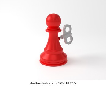 3D Scene. Pawn Chess Is Like Clockwork Doll.