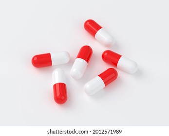 3D Scene. Pills are placed in groups of 5 tablets.