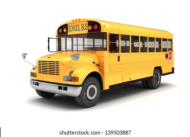 3d School Bus On White Background