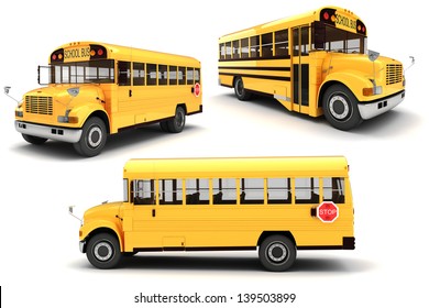 3d School Bus On White Background