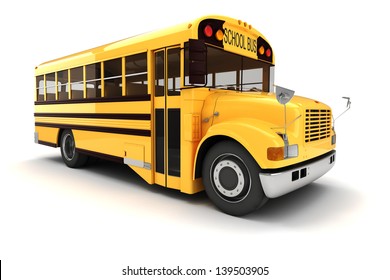 3d School Bus On White Background