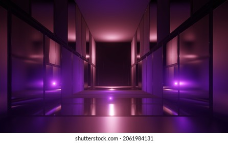 3d sci fi corridor with red neon.