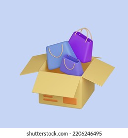 3D Second Hand Store And Luxury Bag For Delivery. E Commerce Concept. 3d Render Illustration.