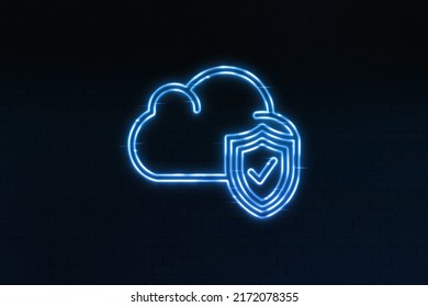 3D Secure Cloud Storage Icon Neon Sign