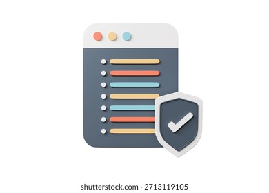 3d secure website window with check shield icon. cyber security protection concept. minimal browser dashboard ui asset for web banner hero. isolated on white background. 3d render.