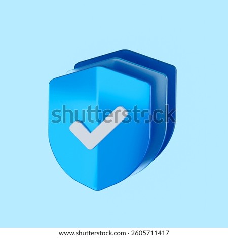 A 3D security shield with a rotating checkmark icon, representing cybersecurity, trust, and data protection.