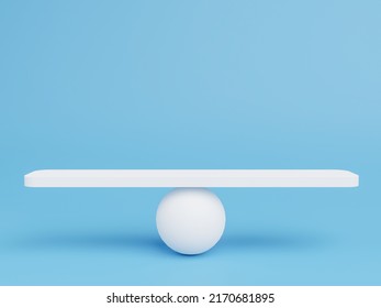 3D see saw balance isolated on blue background. The seesaw has a pivot point in the middle of the board. Business finance concept. Stability, equal, Scale, justice, compare, copy space, 3D Rendering.