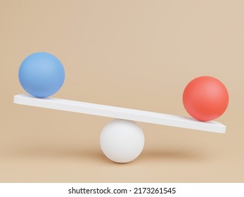 3D See Saw Balance Isolated On Brown Background. The Seesaw Has A Pivot Point In The Middle Of The Board. Business Finance Concept. Stability, Equal, Scale, Justice, Compare, Copy Space, 3D Rendering.