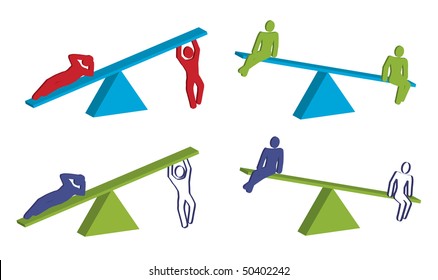 3D See Saw Designs With People In A Variety Of Different Poses And Colors. Created In Illustrator.