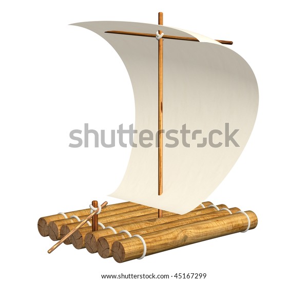 3d Selfmade Wooden Raft Sail Paper Stock Illustration 45167299