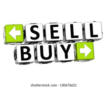 3D Sell Buy Button Click Here Block Text Over White Background