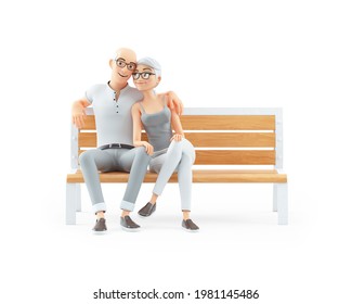 3d senior couple in love sitting on public bench, illustration isolated on white background - Powered by Shutterstock